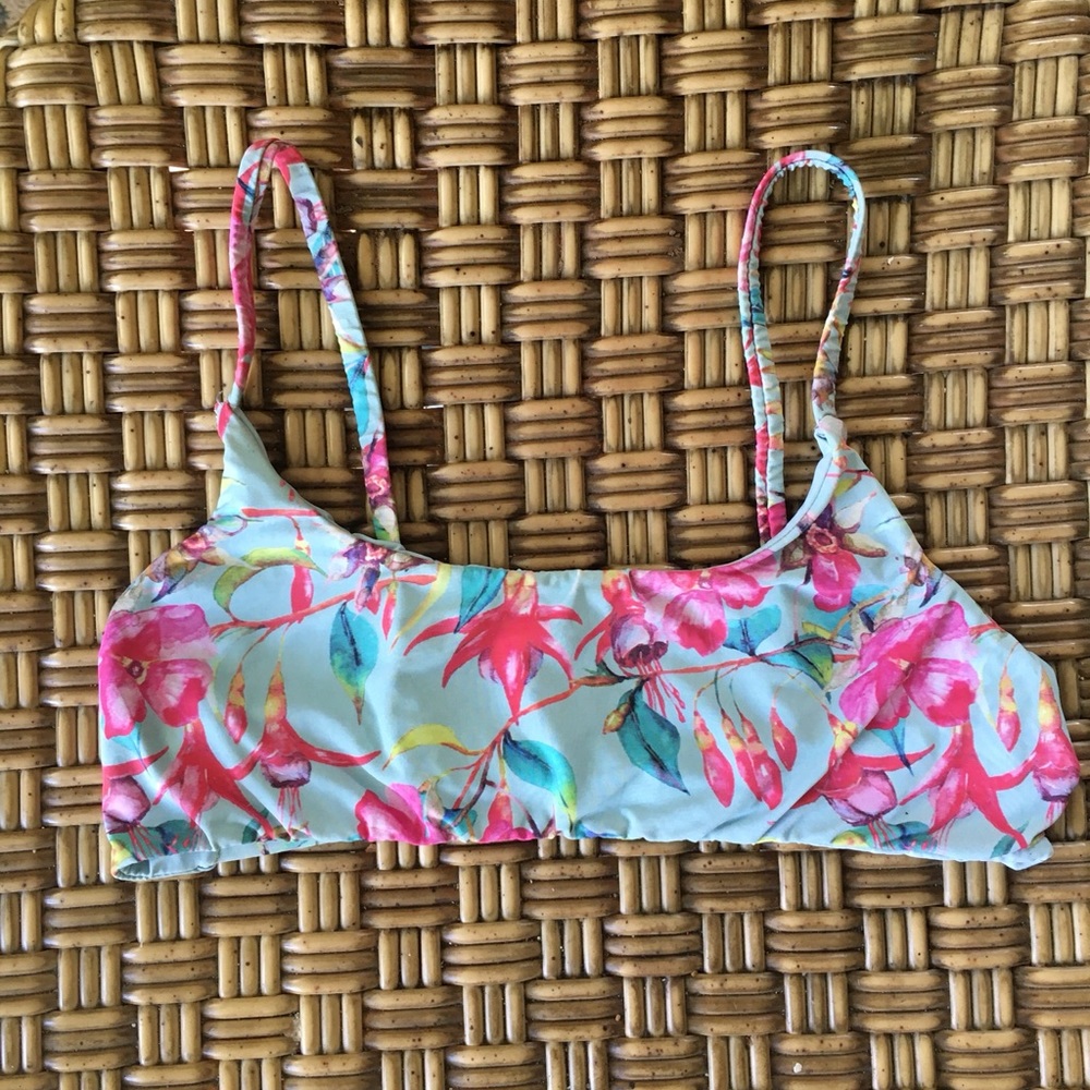 Floral print/ Baby blue reversible San Lorenzo bikini top (XS)